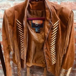 Brown fringe suede leather jacket